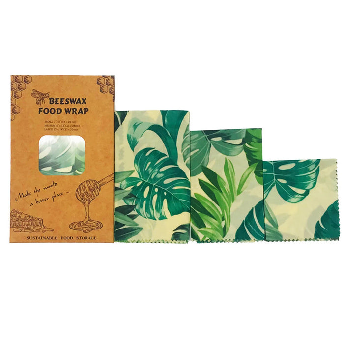 Beeswax food wrap with leaf pattern packaging on a white background
