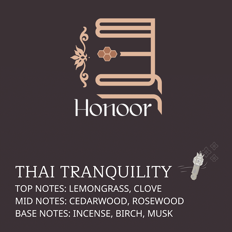 Logo of 'Honor' with fragrance notes on a dark background

