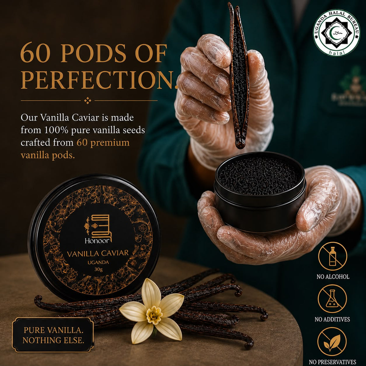 Ugandan Halal Vanilla Caviar Seeds – Rwenzori Mountains 30g (In Stock!)