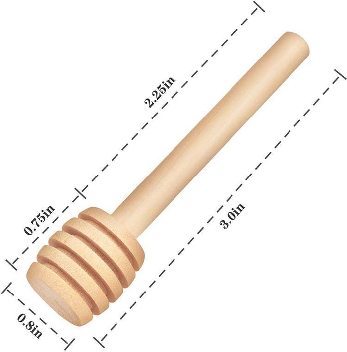 Wooden honey dipper with dimensions on a white background

