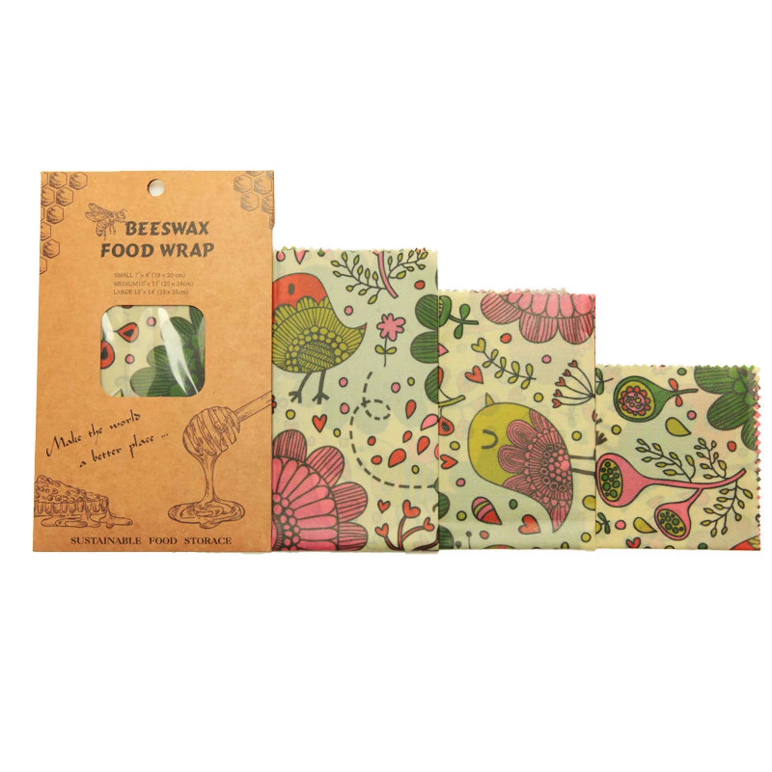 Beeswax food wrap with packaging on a white background


